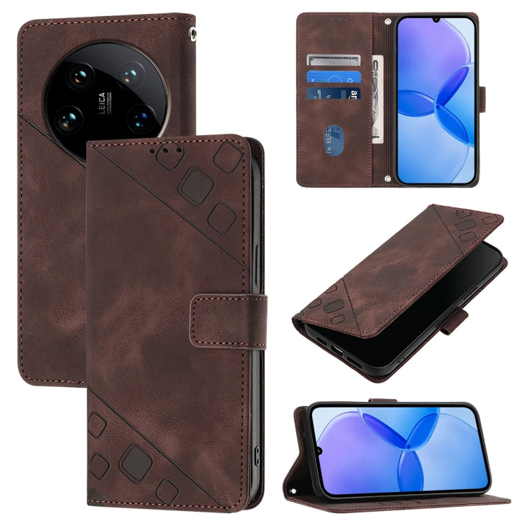 Custodia portafoglio in pelle goffrata per Xiaomi 14 Ultra