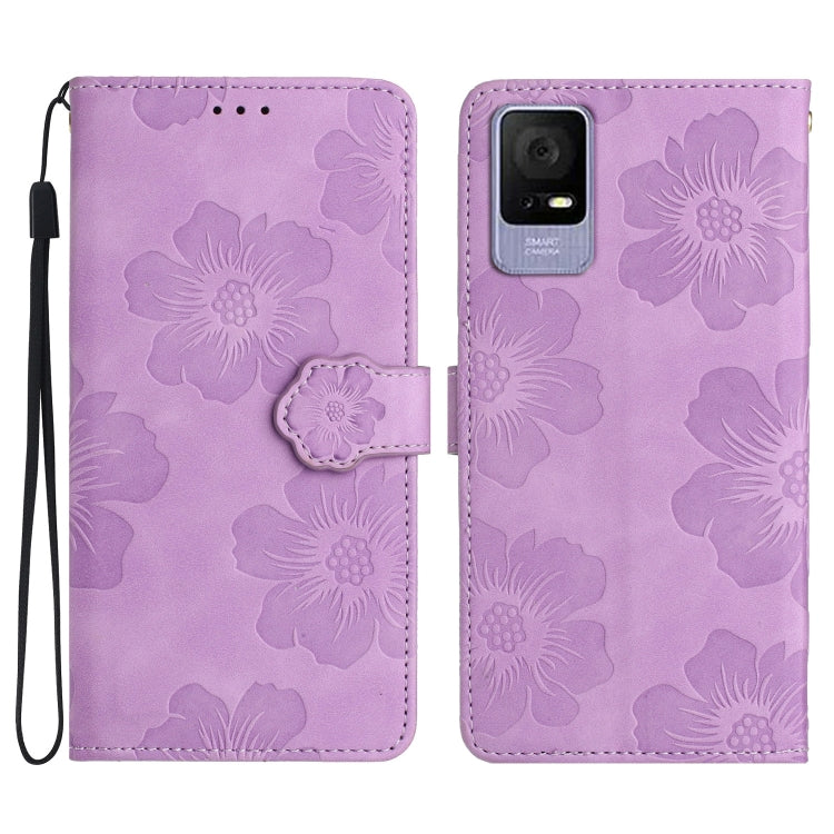 Custodia per cellulare in pelle con motivo floreale in rilievo, For TCL 405 / 406 / 408, For TCL 40 SE