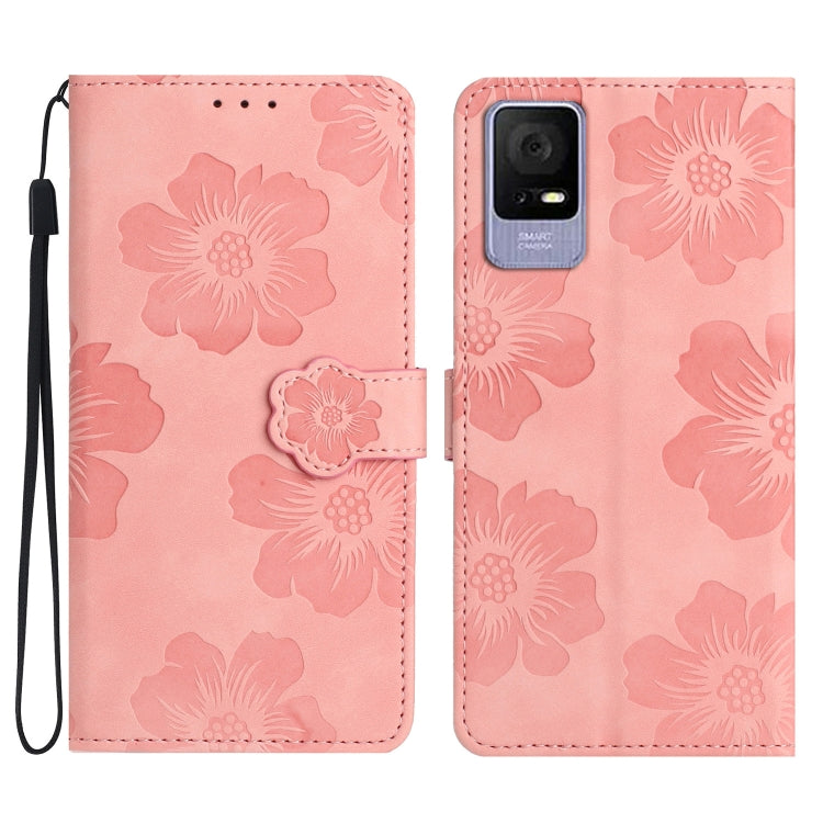 Custodia per cellulare in pelle con motivo floreale in rilievo, For TCL 405 / 406 / 408, For TCL 40 SE
