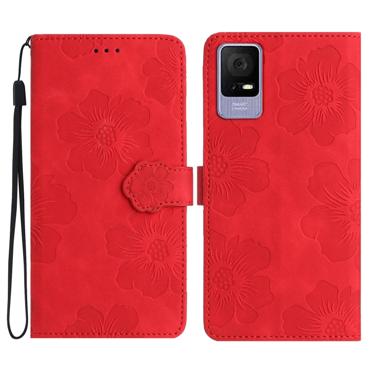 Custodia per cellulare in pelle con motivo floreale in rilievo, For TCL 405 / 406 / 408, For TCL 40 SE