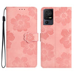 Custodia per cellulare in pelle con motivo floreale in rilievo, For TCL 405 / 406 / 408, For TCL 40 SE