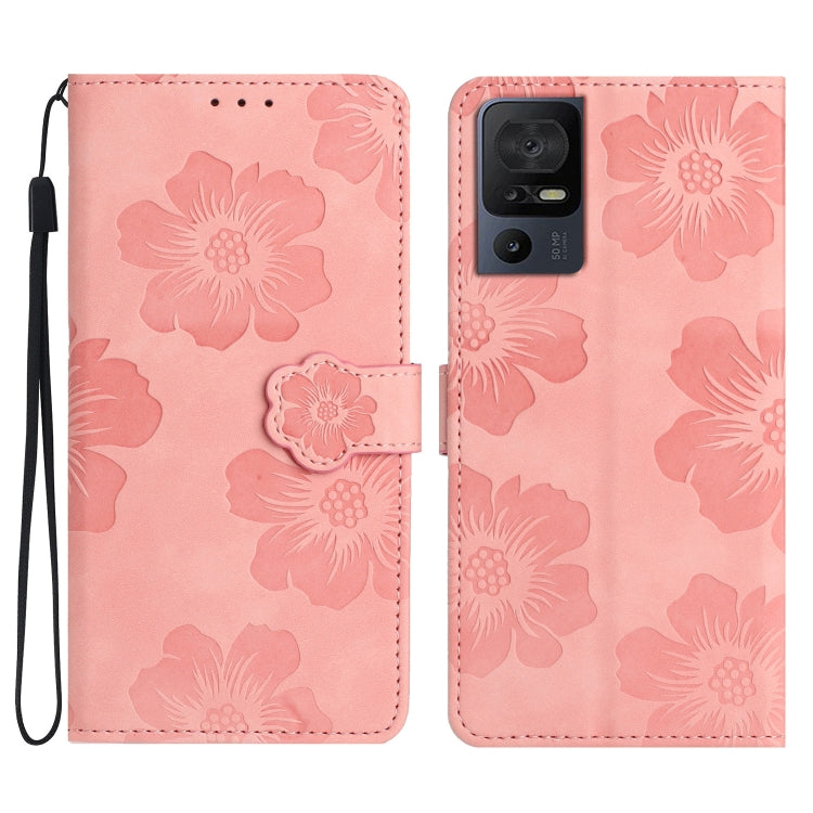 Custodia per cellulare in pelle con motivo floreale in rilievo, For TCL 405 / 406 / 408, For TCL 40 SE