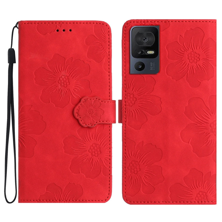 Custodia per cellulare in pelle con motivo floreale in rilievo, For TCL 405 / 406 / 408, For TCL 40 SE