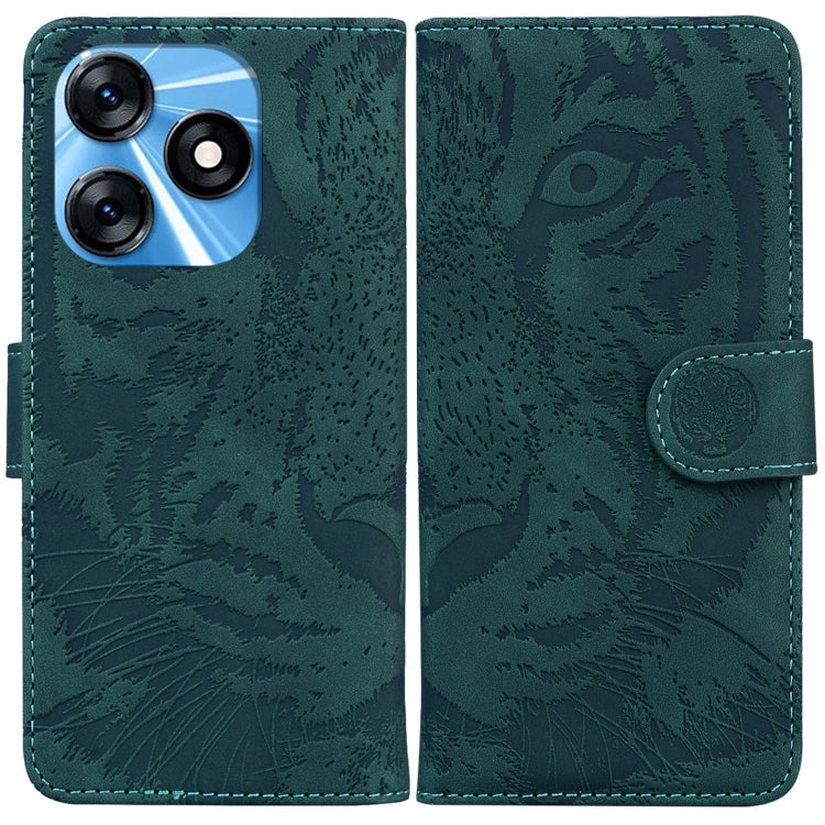 Custodia per cellulare in pelle con motivo a tigre in rilievo, For Tecno Spark 10 / Spark 10C