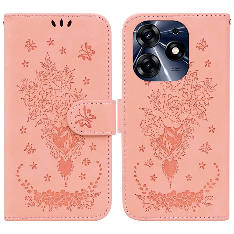 Custodia per telefono in pelle goffrata farfalla rosa, For Tecno Camon 20 Pro 4G, For Tecno Pova 5, For Tecno Spark 10 5G, For Tecno Spark 10 Pro