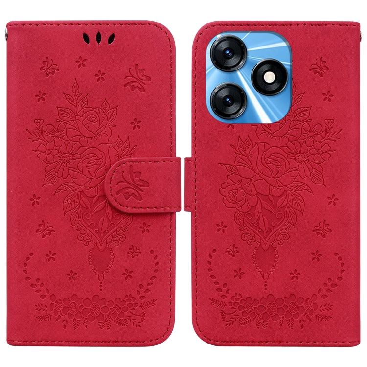 Custodia per telefono in pelle goffrata farfalla rosa, For Tecno Spark 10 / Spark 10C
