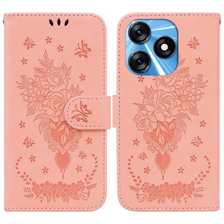 Custodia per telefono in pelle goffrata farfalla rosa, For Tecno Spark 10 / Spark 10C