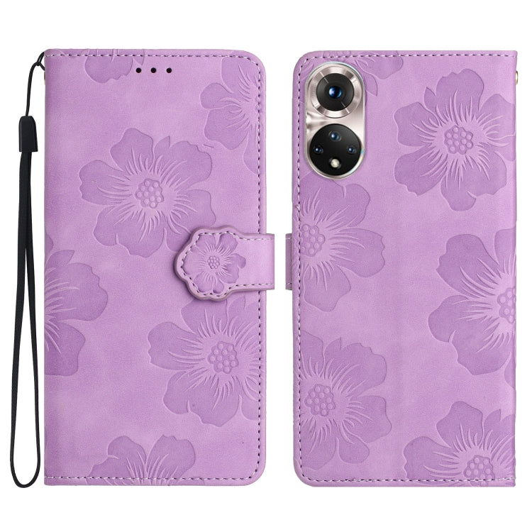 Custodia per cellulare in pelle con motivo floreale in rilievo, For Honor 50