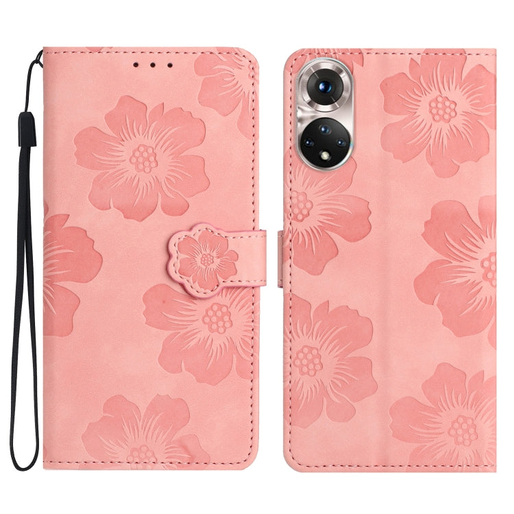 Custodia per cellulare in pelle con motivo floreale in rilievo, For Honor 50
