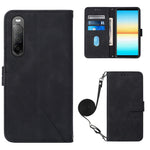 Custodia per cellulare in pelle con flip in rilievo 3D a tracolla, For Sony Xperia 1 V, For Sony Xperia 10 V, For Sony Xperia 10 IV, For Sony Xperia 10 III/10 III Lite