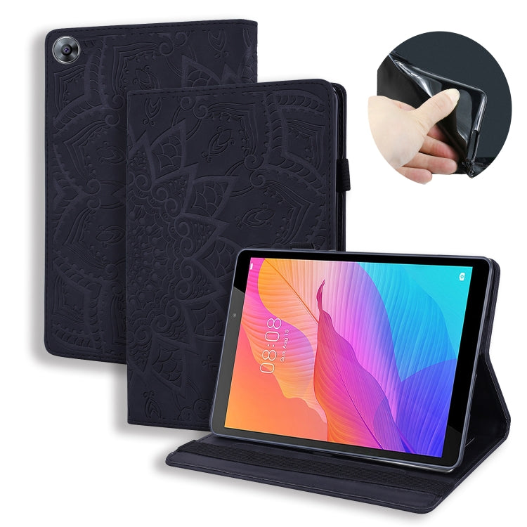 Custodia in pelle goffrata con design a doppia piegatura modello vitello con supporto e fessure per carte e portapenne e fascia elastica, For Huawei MatePad T8, For Huawei MediaPad M6 8.4