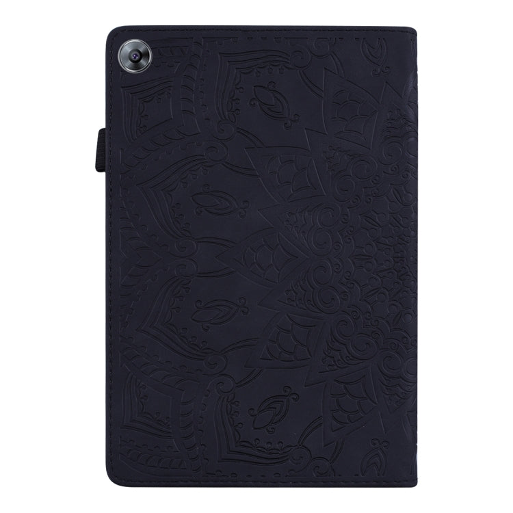Custodia in pelle goffrata con design a doppia piegatura modello vitello con supporto e fessure per carte e portapenne e fascia elastica, For Huawei MatePad T8, For Huawei MediaPad M6 8.4