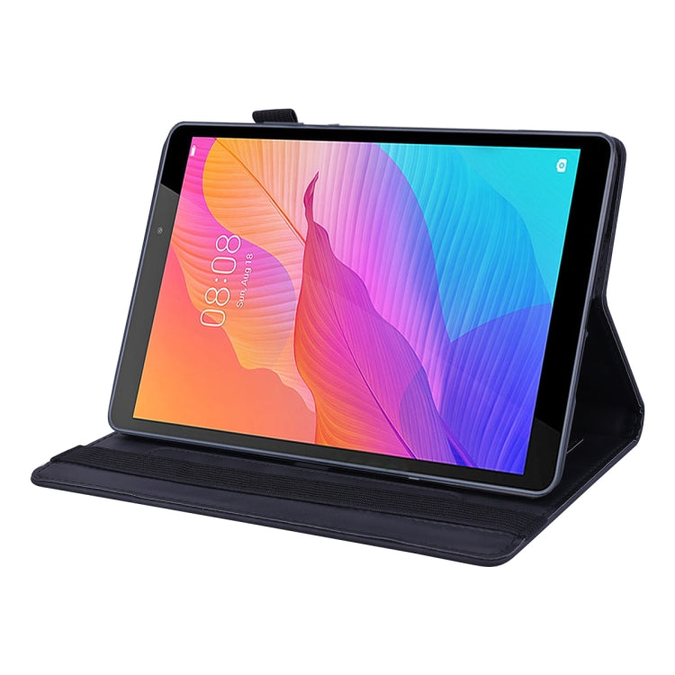 Custodia in pelle goffrata con design a doppia piegatura modello vitello con supporto e fessure per carte e portapenne e fascia elastica, For Huawei MatePad T8, For Huawei MediaPad M6 8.4