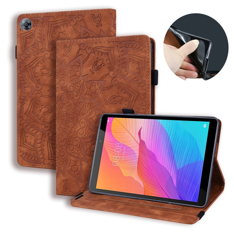 Custodia in pelle goffrata con design a doppia piegatura modello vitello con supporto e fessure per carte e portapenne e fascia elastica, For Huawei MatePad T8, For Huawei MediaPad M6 8.4