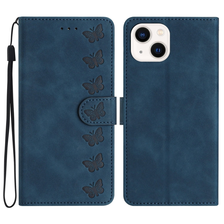 Custodia per telefono in pelle goffrata con sette farfalle, For iPhone 15, For iPhone 14 Plus, For iPhone 14, For iPhone 14 Pro