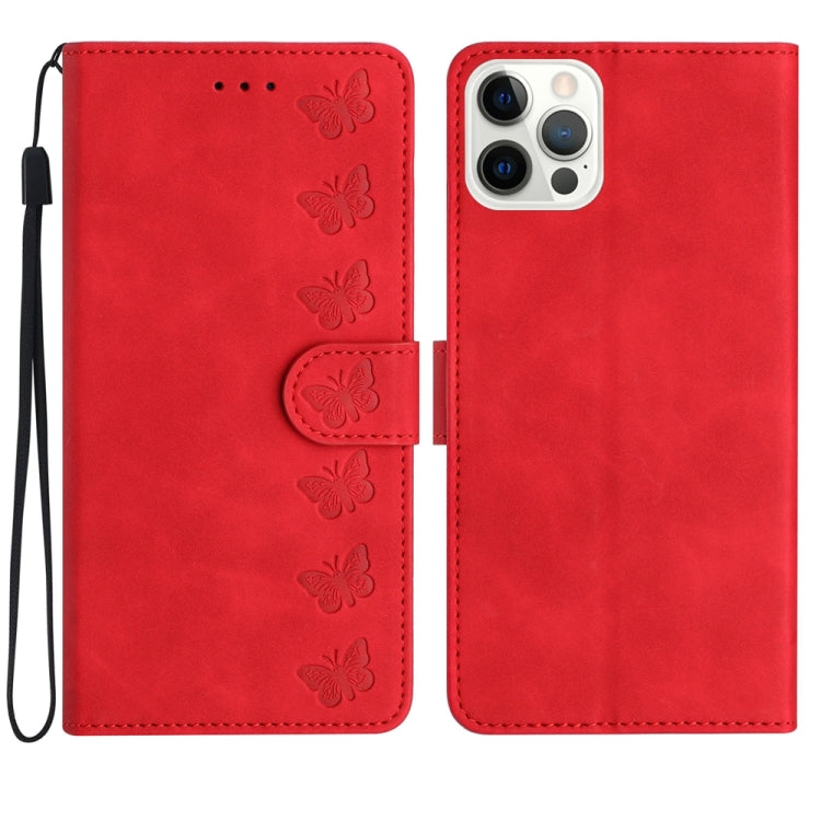 Custodia per telefono in pelle goffrata con sette farfalle, For iPhone 15, For iPhone 14 Plus, For iPhone 14, For iPhone 14 Pro