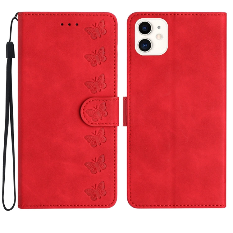 Custodia in pelle goffrata con farfalle per iPhone 12 e 13