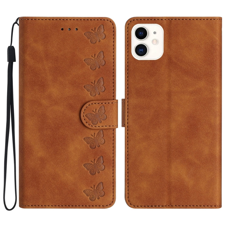 Custodia per telefono in pelle goffrata con sette farfalle, For iPhone 12 mini, For iPhone 11 Pro Max, For iPhone 11, For iPhone 11 Pro
