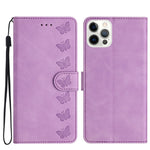 Custodia in pelle goffrata con farfalle per iPhone 12 e 13