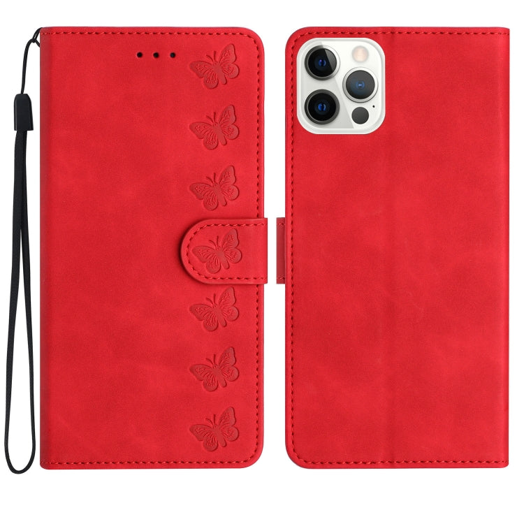 Custodia per telefono in pelle goffrata con sette farfalle, For iPhone 16, For iPhone 15 Pro Max, For iPhone 15 Pro, For iPhone 15 Plus