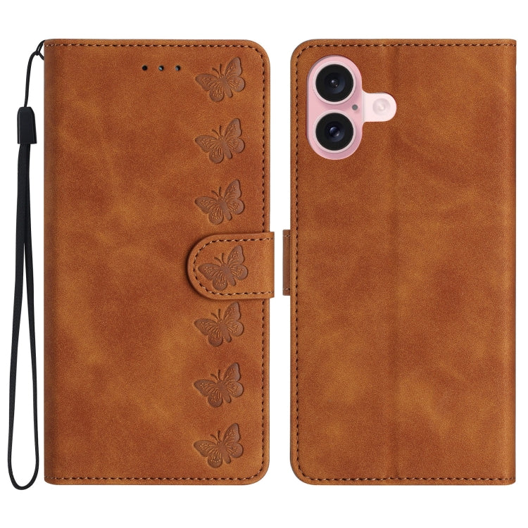 Custodia per telefono in pelle goffrata con sette farfalle, For iPhone 16, For iPhone 15 Pro Max, For iPhone 15 Pro, For iPhone 15 Plus