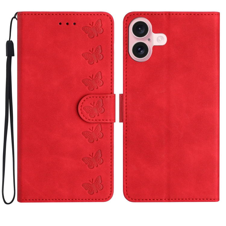 Custodia per telefono in pelle goffrata con sette farfalle, For iPhone 16, For iPhone 15 Pro Max, For iPhone 15 Pro, For iPhone 15 Plus