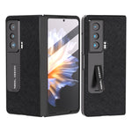 Custodia per telefono in vera pelle con trama incrociata integrata con supporto, For Honor Magic Vs, For OPPO Find N2