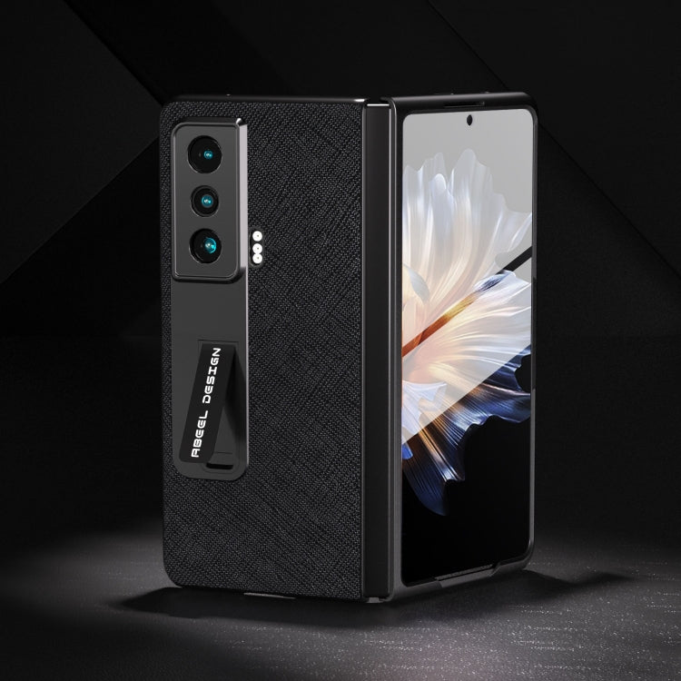 Custodia per telefono in vera pelle con trama incrociata integrata con supporto, For Honor Magic Vs, For OPPO Find N2