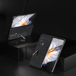 Custodia per telefono in vera pelle con trama incrociata integrata con supporto, For Honor Magic Vs, For OPPO Find N2