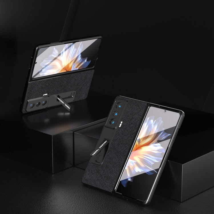 Custodia per telefono in vera pelle con trama incrociata integrata con supporto, For Honor Magic Vs, For OPPO Find N2