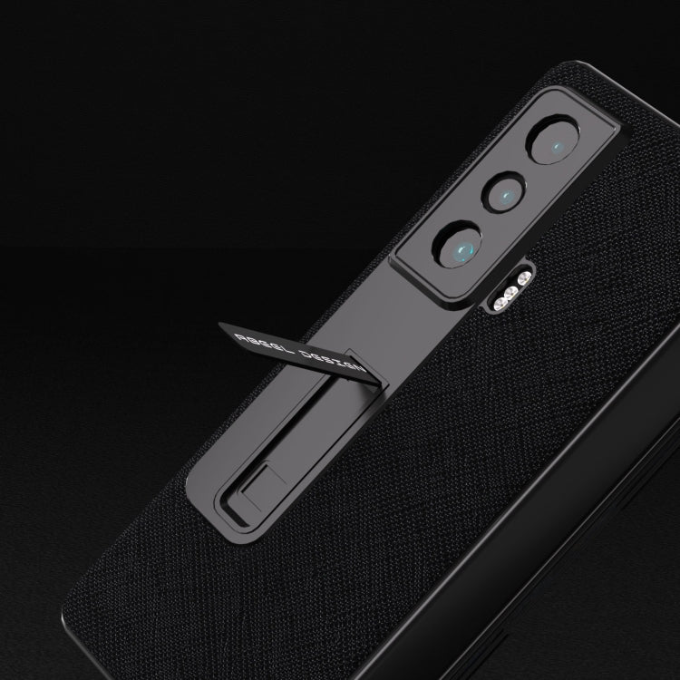 Custodia per telefono in vera pelle con trama incrociata integrata con supporto, For Honor Magic Vs, For OPPO Find N2