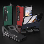 Custodia per telefono in vera pelle con trama incrociata integrata con supporto, For Honor Magic Vs, For OPPO Find N2