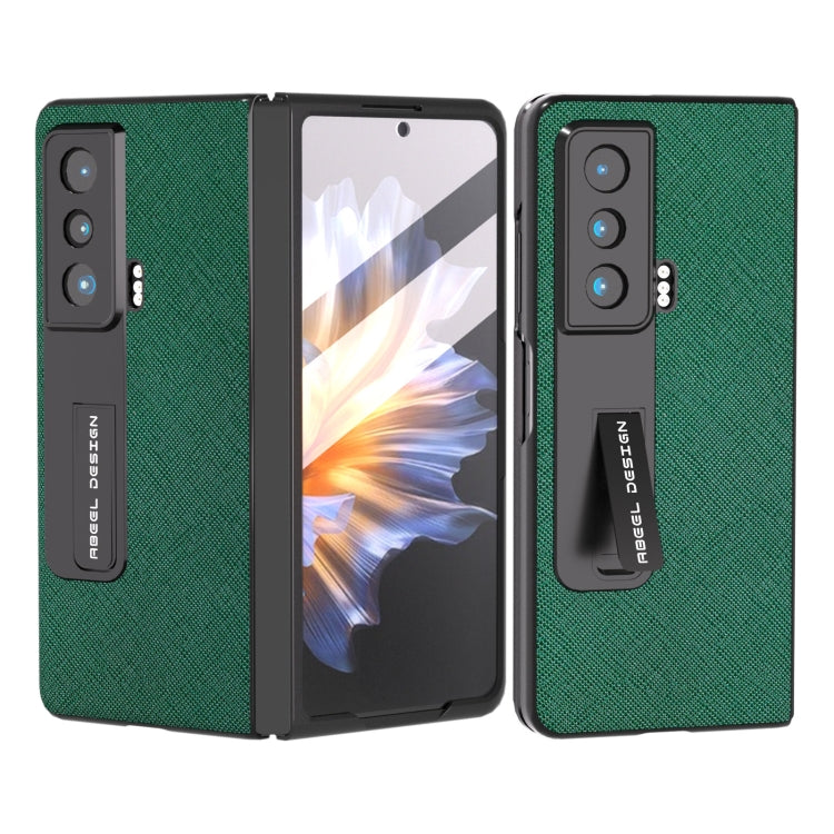 Custodia per telefono in vera pelle con trama incrociata integrata con supporto, For Honor Magic Vs, For OPPO Find N2