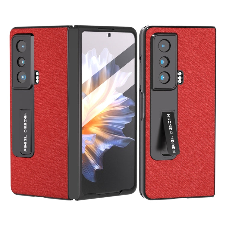 Custodia per telefono in vera pelle con trama incrociata integrata con supporto, For Honor Magic Vs, For OPPO Find N2