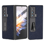 Custodia per telefono in vera pelle con trama incrociata integrata con supporto, For Honor Magic Vs, For OPPO Find N2
