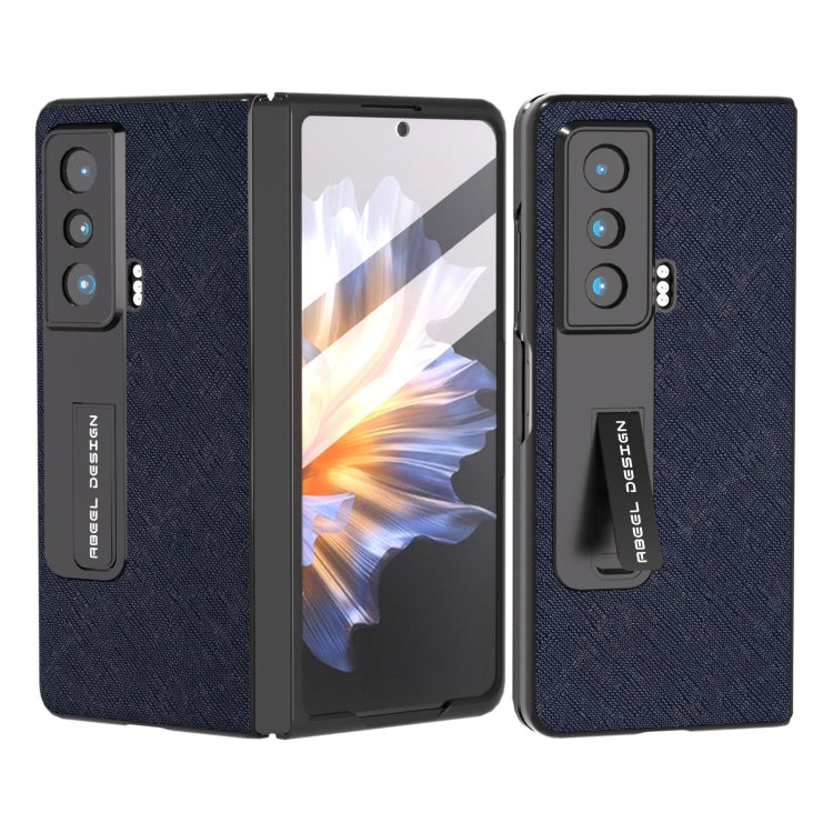 Custodia per telefono in vera pelle con trama incrociata integrata con supporto, For Honor Magic Vs, For OPPO Find N2