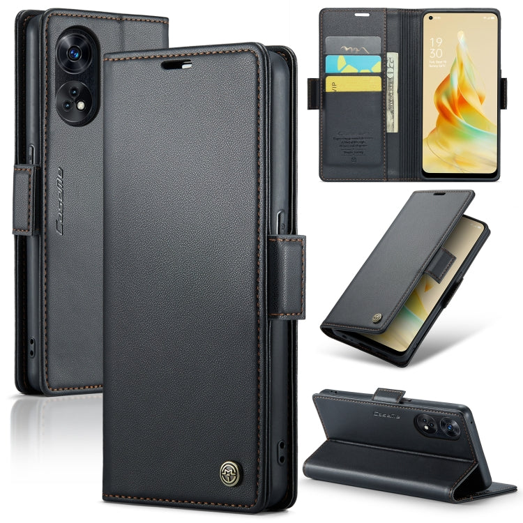 Custodia per telefono in pelle antifurto RFID CaseMe 023 con fibbia a farfalla, For OPPO A57 4G Global/A57s 4G Global, For OPPO Reno8 T 4G, For OPPO Reno10 5G Global／Reno10 Pro Global, For OPPO A77 4G Global / A57e 4G
