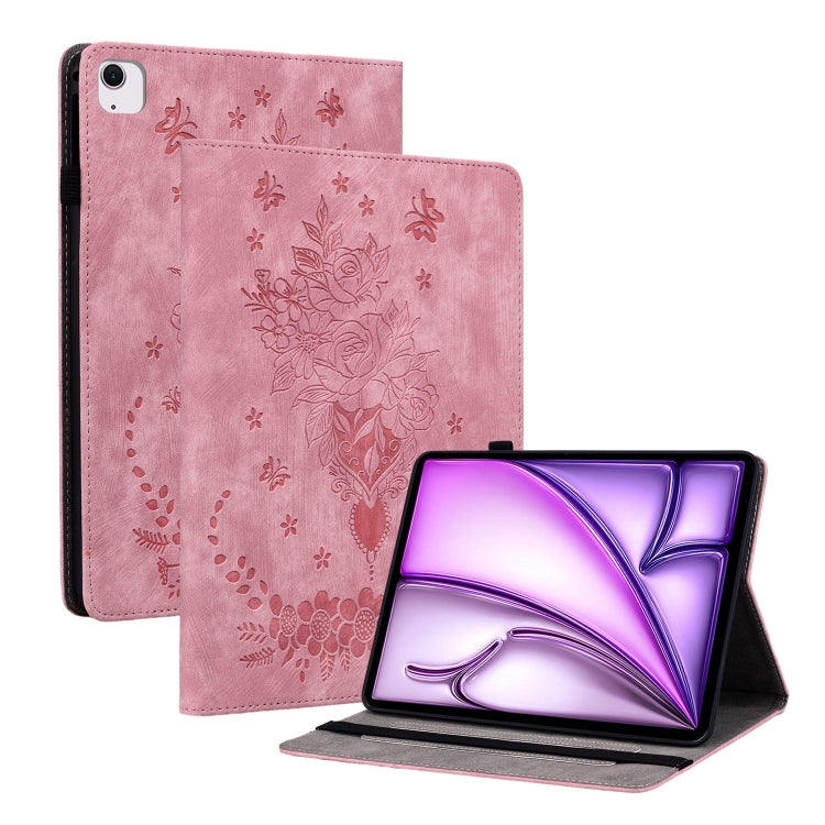 Custodia Smart Tablet in pelle goffrata farfalla rosa, For iPad Air 11 2025 / 2024, For iPad mini 2024 / mini 6, For iPad Pro 11 2024, For iPad 10.2 2021 / Air 10.5 2019