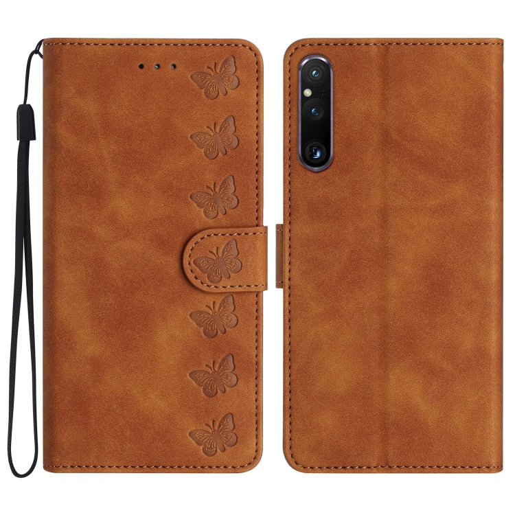 Custodia per telefono in pelle goffrata con sette farfalle, For Sony Xperia 10 VI, For Sony Xperia 1 VI, For Sony Xperia 1 V 2023, For Sony Xperia 10 V 2023