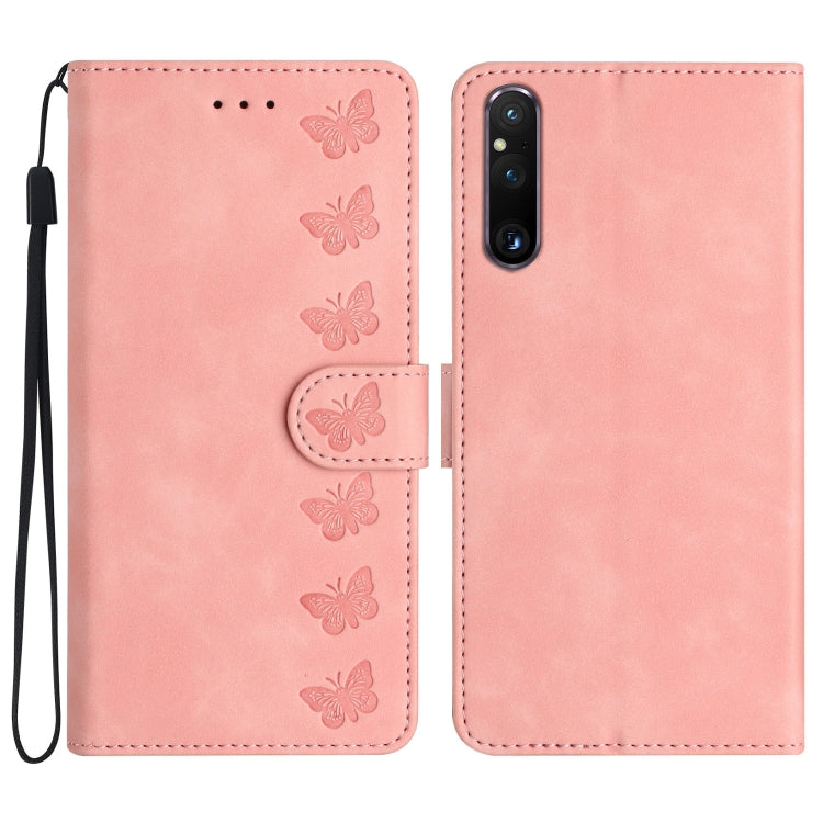 Custodia per telefono in pelle goffrata con sette farfalle, For Sony Xperia 10 VI, For Sony Xperia 1 VI, For Sony Xperia 1 V 2023, For Sony Xperia 10 V 2023