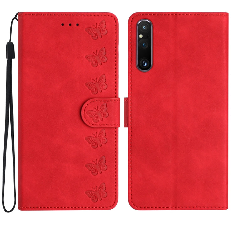 Custodia per telefono in pelle goffrata con sette farfalle, For Sony Xperia 10 VI, For Sony Xperia 1 VI, For Sony Xperia 1 V 2023, For Sony Xperia 10 V 2023