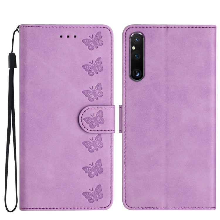 Custodia per telefono in pelle goffrata con sette farfalle, For Sony Xperia 10 VI, For Sony Xperia 1 VI, For Sony Xperia 1 V 2023, For Sony Xperia 10 V 2023