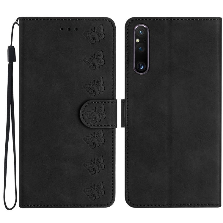 Custodia per telefono in pelle goffrata con sette farfalle, For Sony Xperia 10 VI, For Sony Xperia 1 VI, For Sony Xperia 1 V 2023, For Sony Xperia 10 V 2023