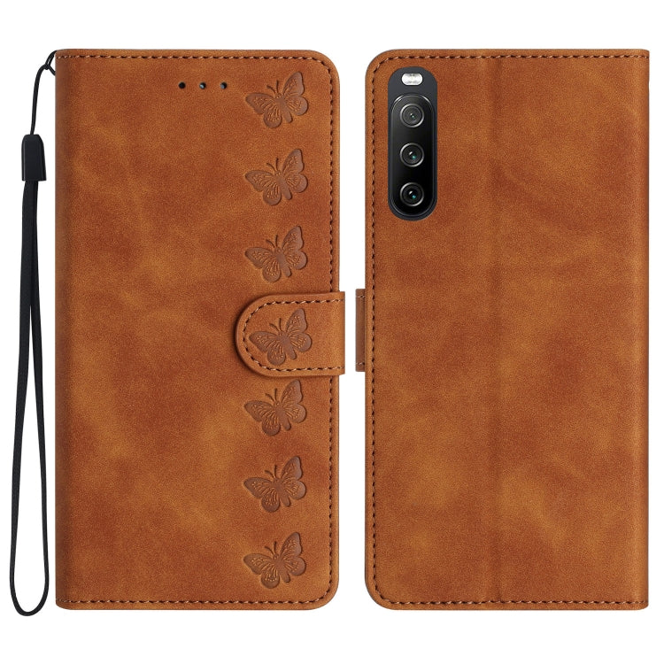 Custodia per telefono in pelle goffrata con sette farfalle, For Sony Xperia 10 VI, For Sony Xperia 1 VI, For Sony Xperia 1 V 2023, For Sony Xperia 10 V 2023