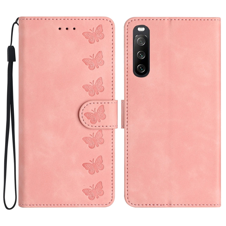 Custodia per telefono in pelle goffrata con sette farfalle, For Sony Xperia 10 VI, For Sony Xperia 1 VI, For Sony Xperia 1 V 2023, For Sony Xperia 10 V 2023