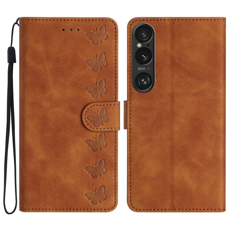 Custodia per telefono in pelle goffrata con sette farfalle, For Sony Xperia 10 VI, For Sony Xperia 1 VI, For Sony Xperia 1 V 2023, For Sony Xperia 10 V 2023