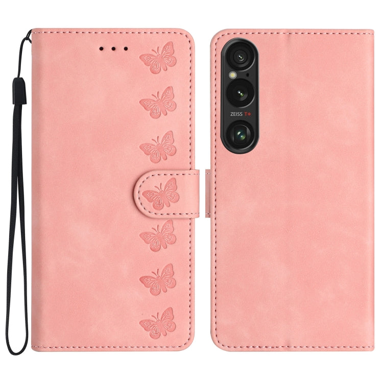 Custodia per telefono in pelle goffrata con sette farfalle, For Sony Xperia 10 VI, For Sony Xperia 1 VI, For Sony Xperia 1 V 2023, For Sony Xperia 10 V 2023