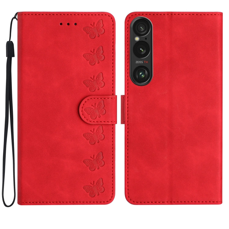 Custodia per telefono in pelle goffrata con sette farfalle, For Sony Xperia 10 VI, For Sony Xperia 1 VI, For Sony Xperia 1 V 2023, For Sony Xperia 10 V 2023