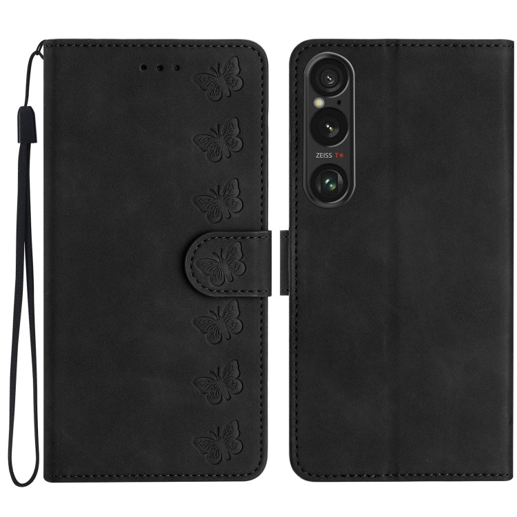 Custodia per telefono in pelle goffrata con sette farfalle, For Sony Xperia 10 VI, For Sony Xperia 1 VI, For Sony Xperia 1 V 2023, For Sony Xperia 10 V 2023