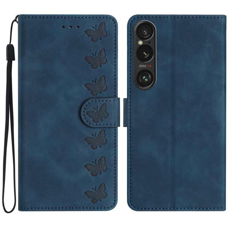 Custodia per telefono in pelle goffrata con sette farfalle, For Sony Xperia 10 VI, For Sony Xperia 1 VI, For Sony Xperia 1 V 2023, For Sony Xperia 10 V 2023